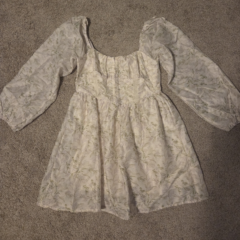 Lush Cream and Green Floral Mini Dress